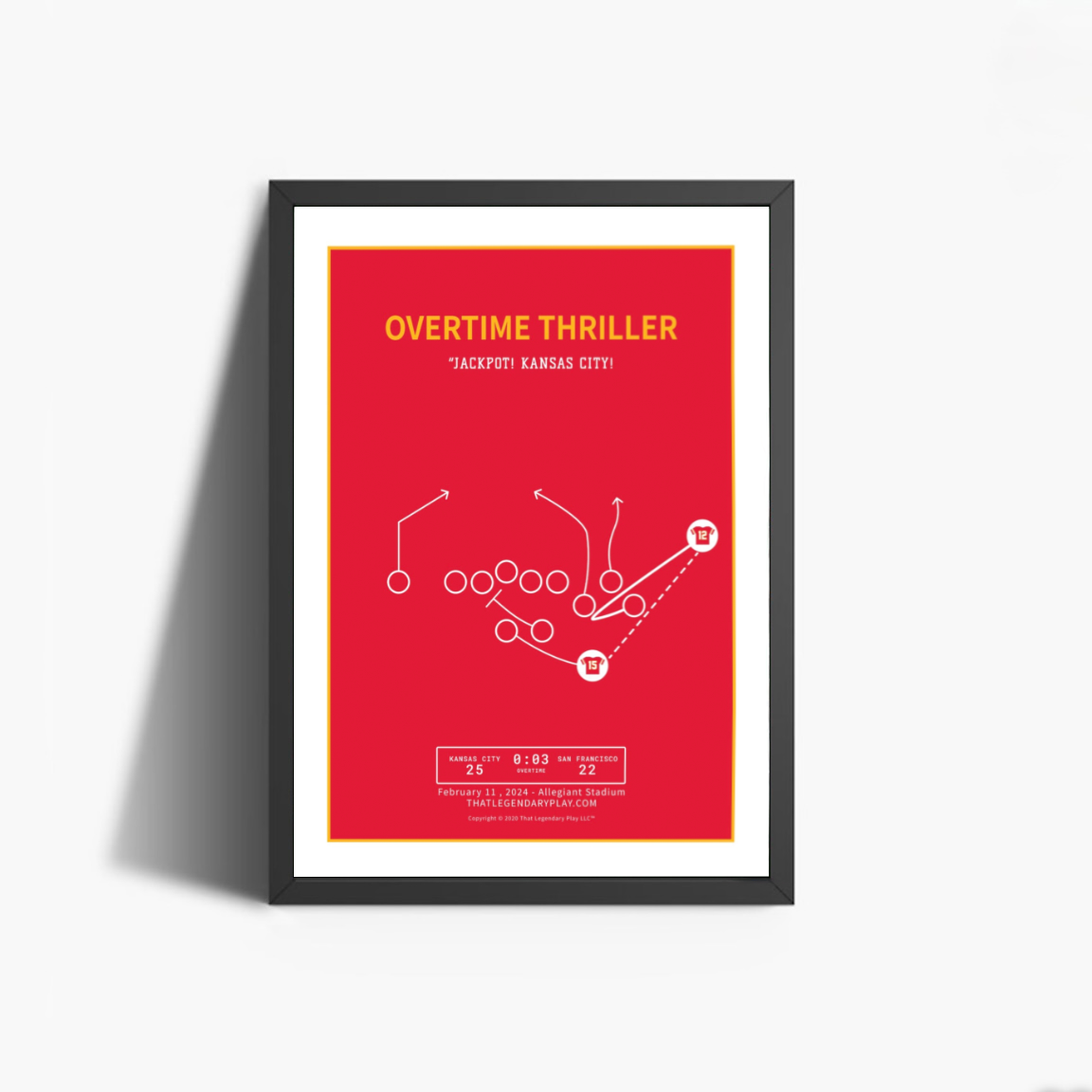 Overtime Thriller print framed - Mahomes to Hardman OT TD, Super Bowl LVIII, 18x24